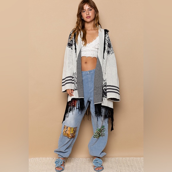 NWOT POL Women's Cream Cardigan Boho Oversized Chenille Long Sleeve Belted. - Picture 5 of 6